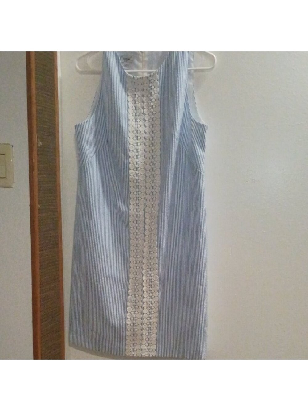 Blue and White Striped Dress with Lace Detail